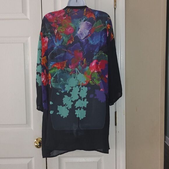 Soft Surroundings sheer gorgeous floral garden button down tunic shirt Sz 1X - Picture 4 of 5